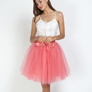 Chic Coral A-Line Tulle Skirt